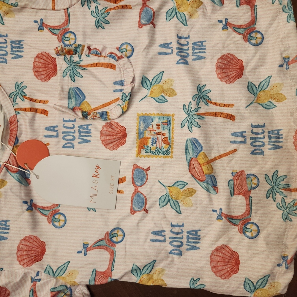 MILA & ROSE La Dolce Vita Short Sleeve Ruffle Pocket Tee 3T